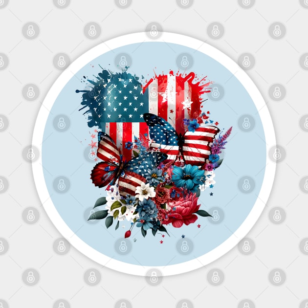 America Patriotic Stars Butterflies and Hearts Magnet by Joaddo